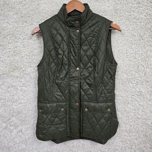 Barbour Otterburn Quilted Gilet Vest Women Size 6 US Olive Green Preppy Outdoors